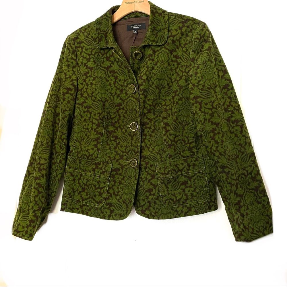 Talbots Green Floral Corduroy Jacket Coat 10 M